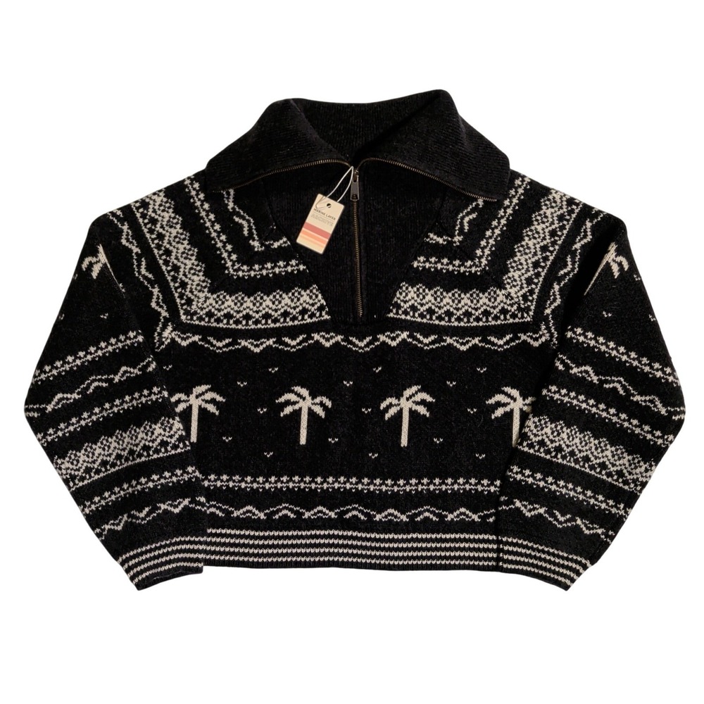 Marine Layer Archive Whitney Quarter Zip Sweater Womens Size M Black New Preppy